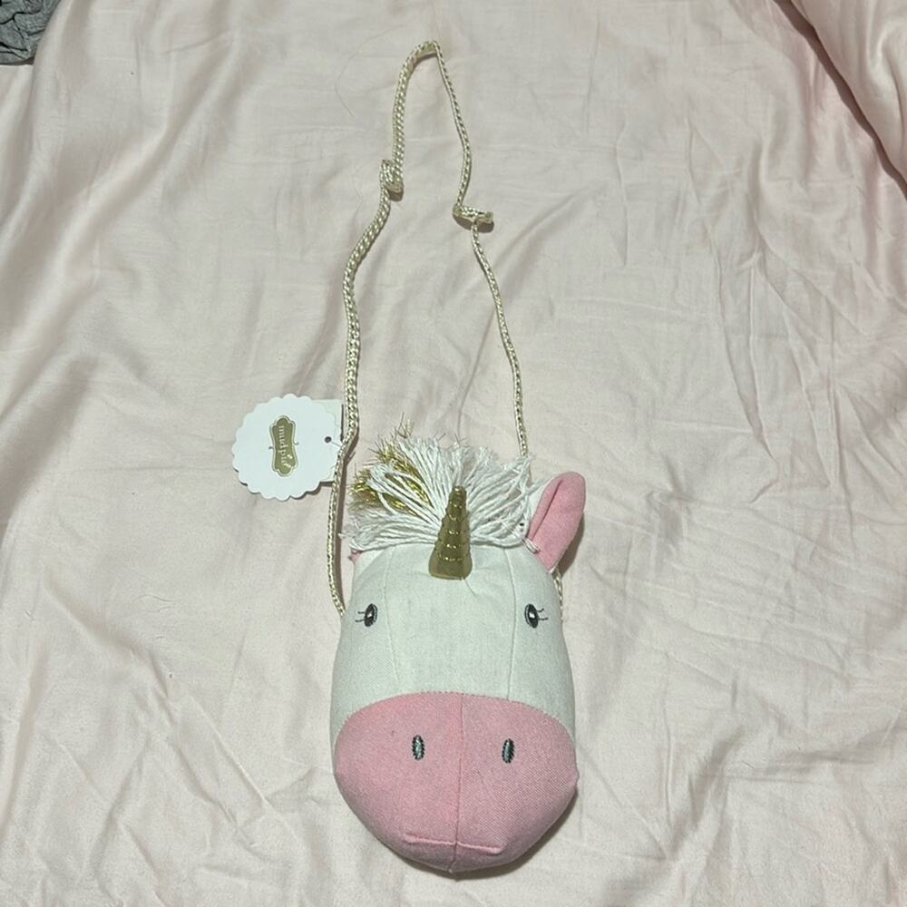 Mud Pie toddler plush unicorn purse zipper closure gold short strap nwt perfect